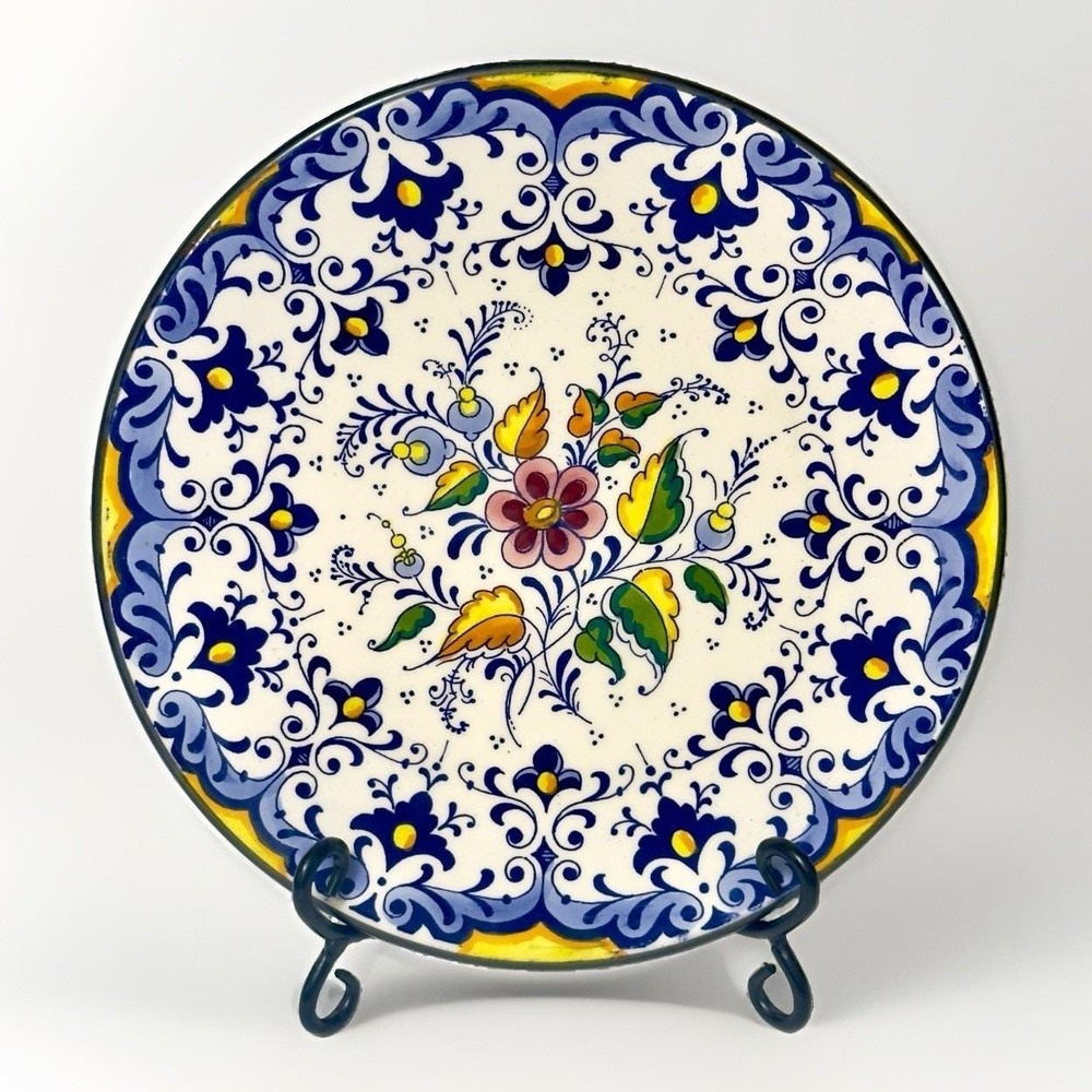 Vintage Ceramar Spain Plate Hand Painted Floral Design Wall Hanging Ceramic 10.5